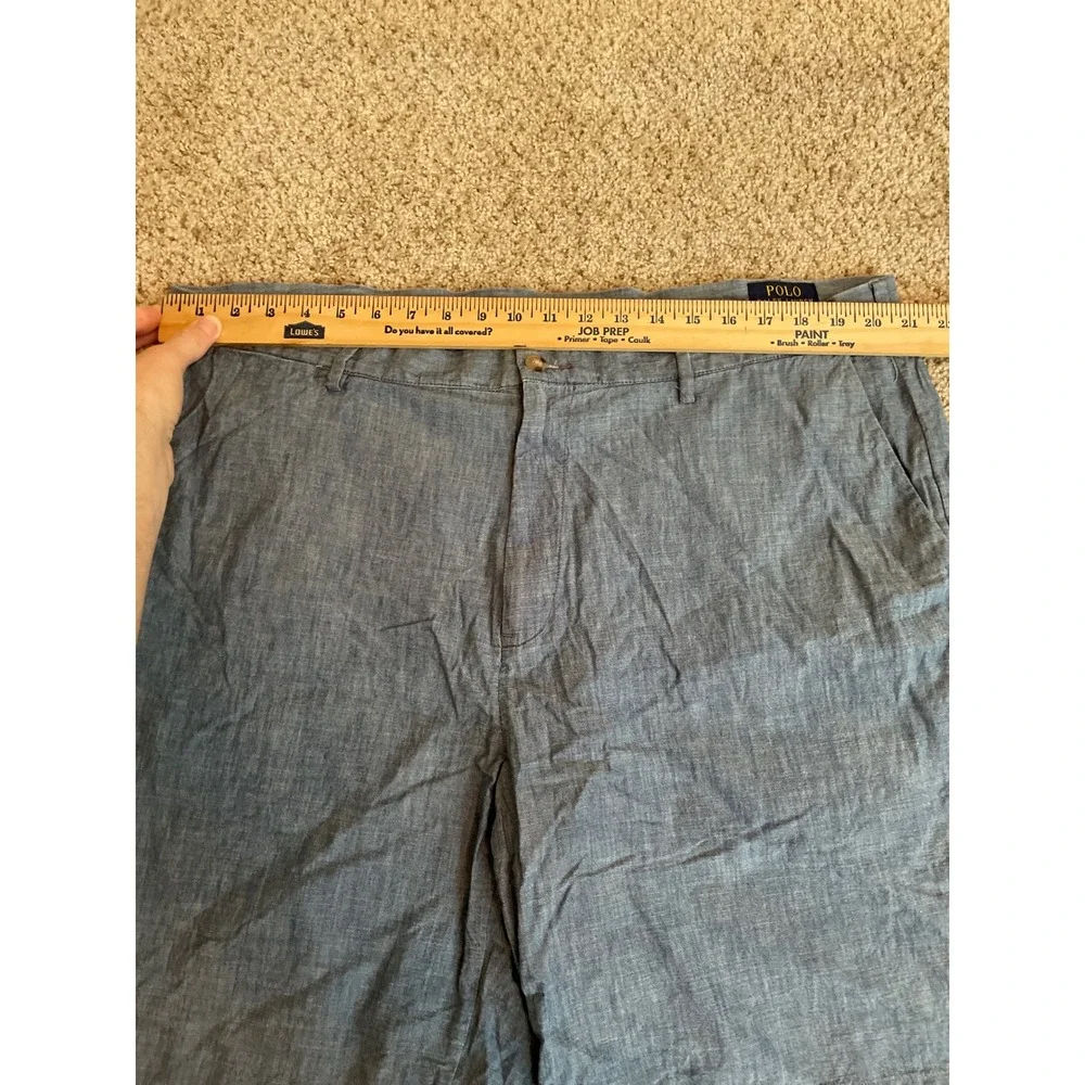 Polo Ralph Lauren Mens Shorts 42 Blue Lightweight Chambray Flat Front Casual